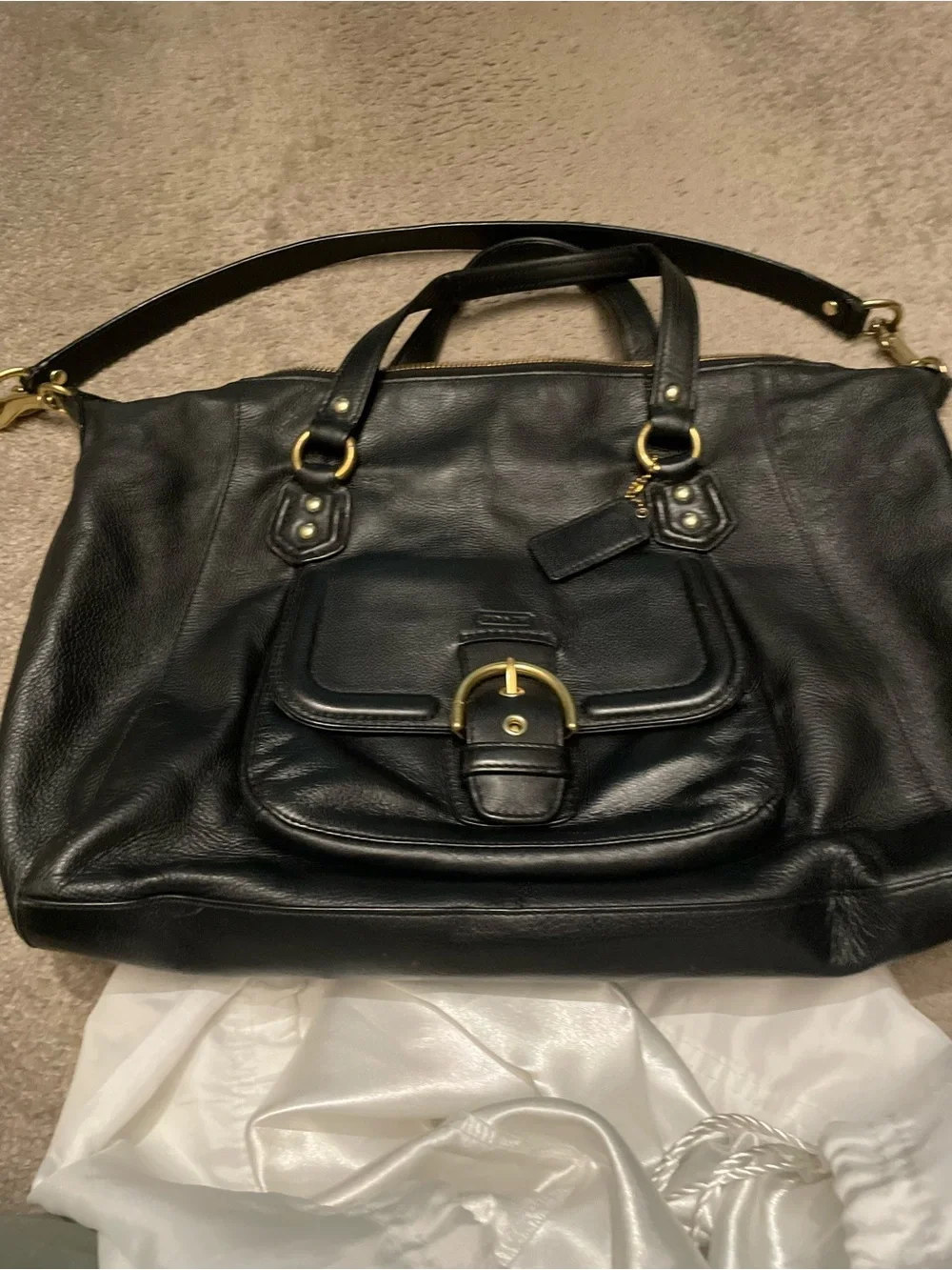 Coach Black Leather Satchel with Gold-Tone Hardware
